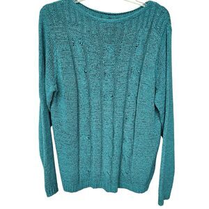 Vintage 90s Y2k Teal Blue Sweater Size Large Sweater Boat Neck Cable Knit